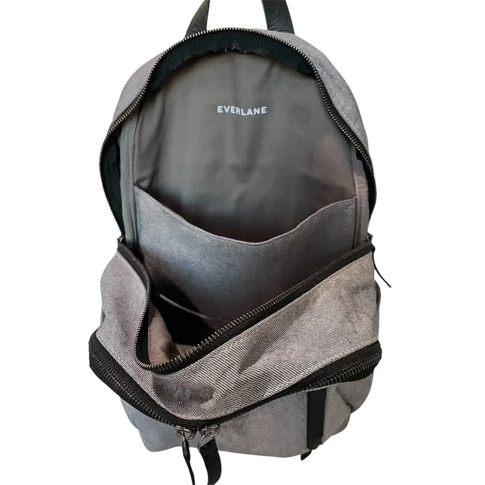 Everlane Modern Commuter Backpack Gray Canvas Leather Laptop Travel Work